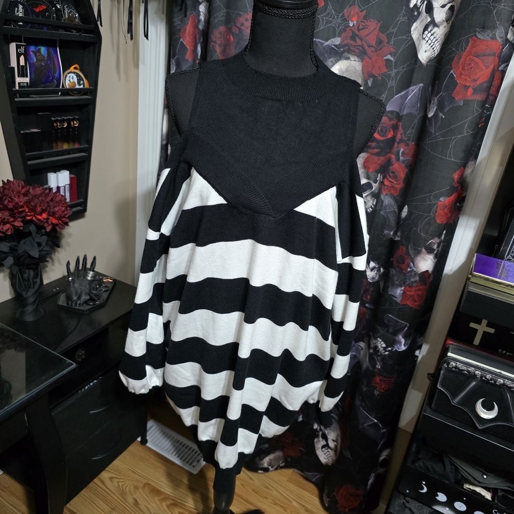 Black and White Striped Sweater Dress